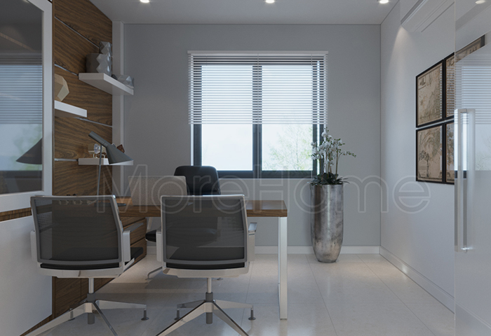 Văn phòng nhỏ với sắc màu trung tính chủ đạo