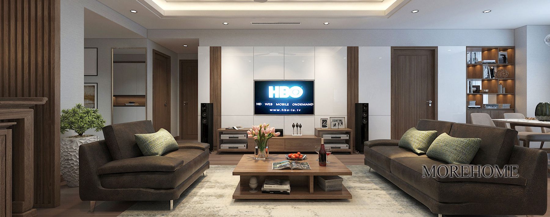 Thiết kế nội thất chung cư bằng gỗ óc chó hiện đại tại N05 Hoàng Đạo Thúy Hà Nội
