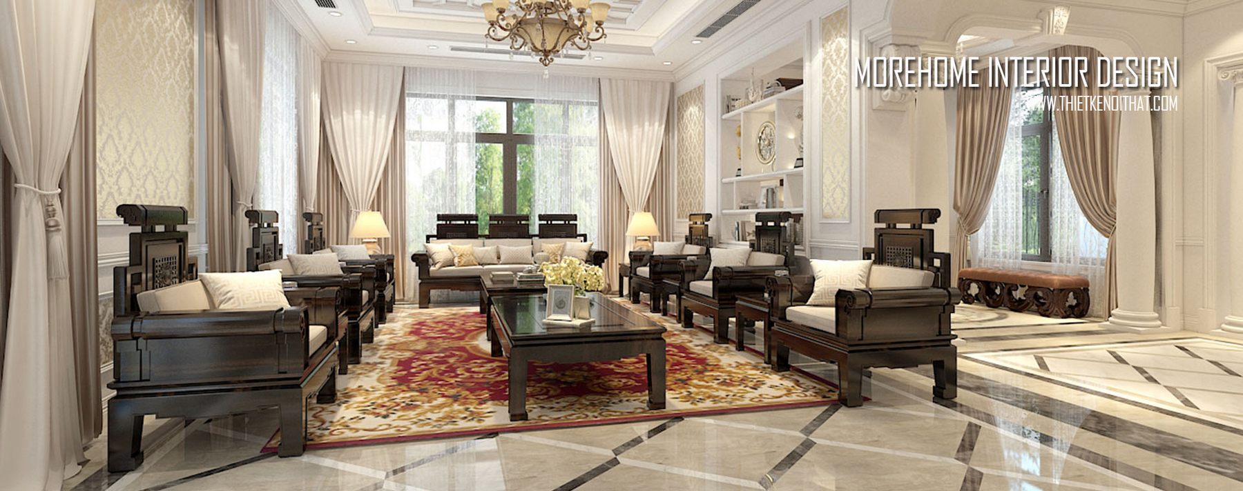 Thiết kế nội thất biệt thự tân cổ điển tại Thái Bình - Nội thất gỗ Sang trọng.
