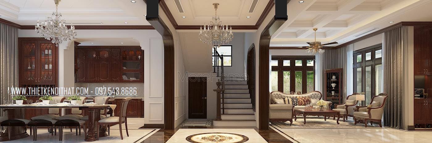 Thiết kế nội thất biệt thự tân cổ điển đẹp tại thành phố Giao Lưu Hà Nội.