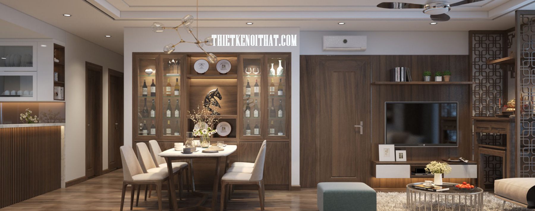 Thiết kế nội thất chung cư bằng gỗ óc chó tại Mandarin Garden 2 - Anh Thương