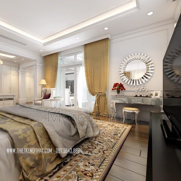 Thiết kế nội thất biệt thự gỗ óc chó phong cách Gỗ Việt Truyền Thống đẹp - Ciputra, Hà Nội.