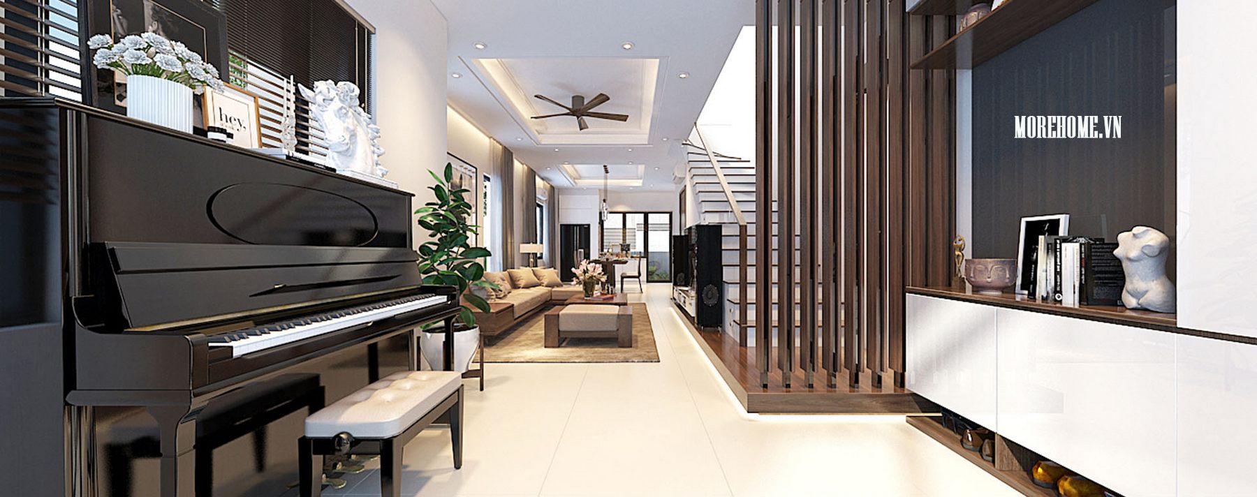 Thiết kế nội thất biệt thự gỗ óc chó hiện đại tại VinHome Thăng Long - Anh Hùng