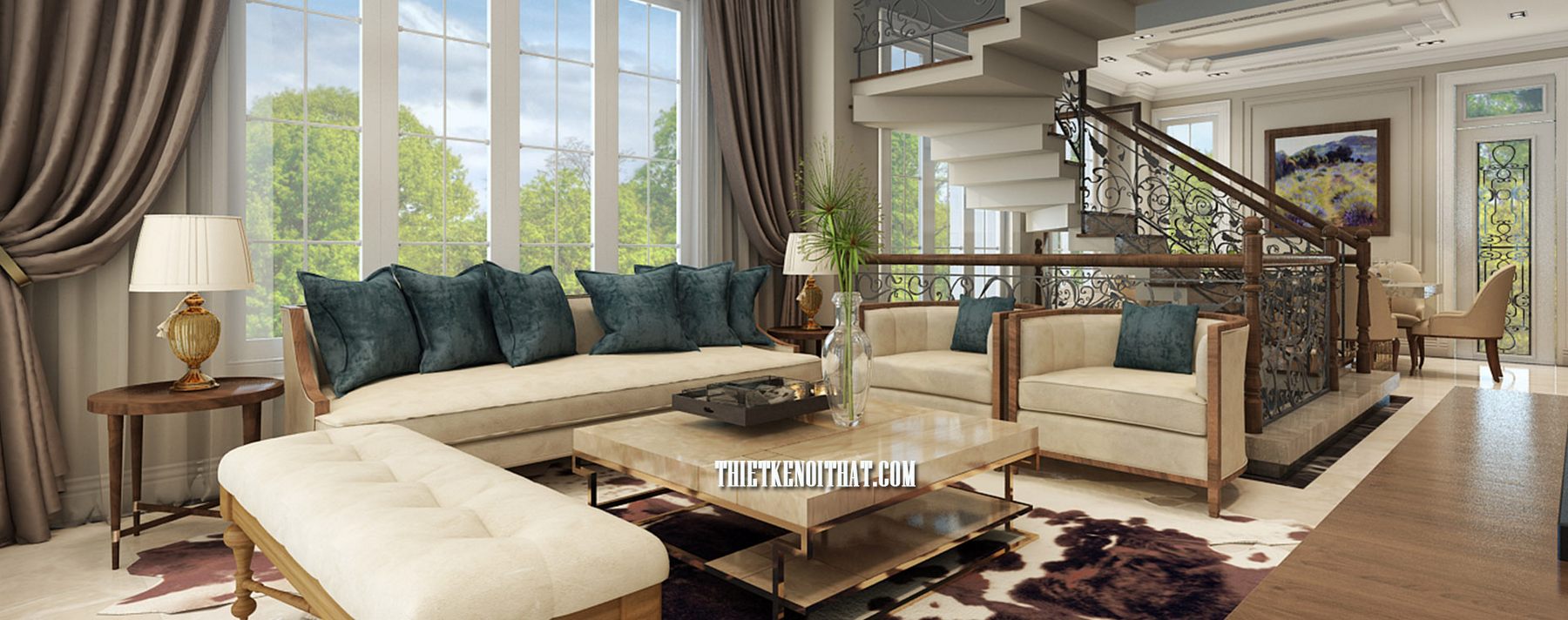 Thiết kế biệt thự song lập Vinhomes Riverside gỗ óc chó cao cấp, sang trọng