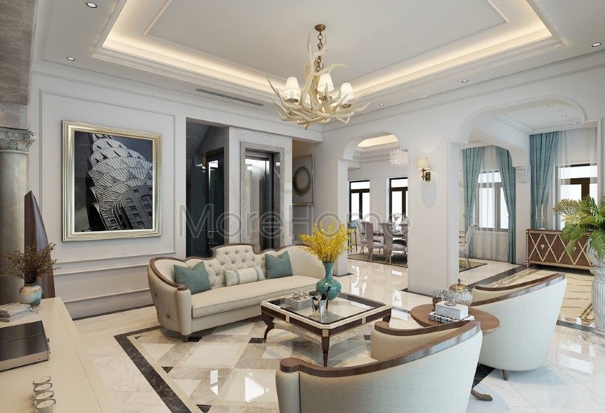 Thiết kế nội thất biệt thự gỗ óc chó phong cách tân cổ điển Vinhomes Central Park  - Chị Sương