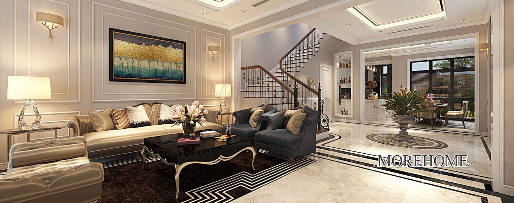 Thiết kế nội thất biệt thự tân cổ điển tại Vinhomes Riverside The Harmony Hà Nội - anh Quang Anh