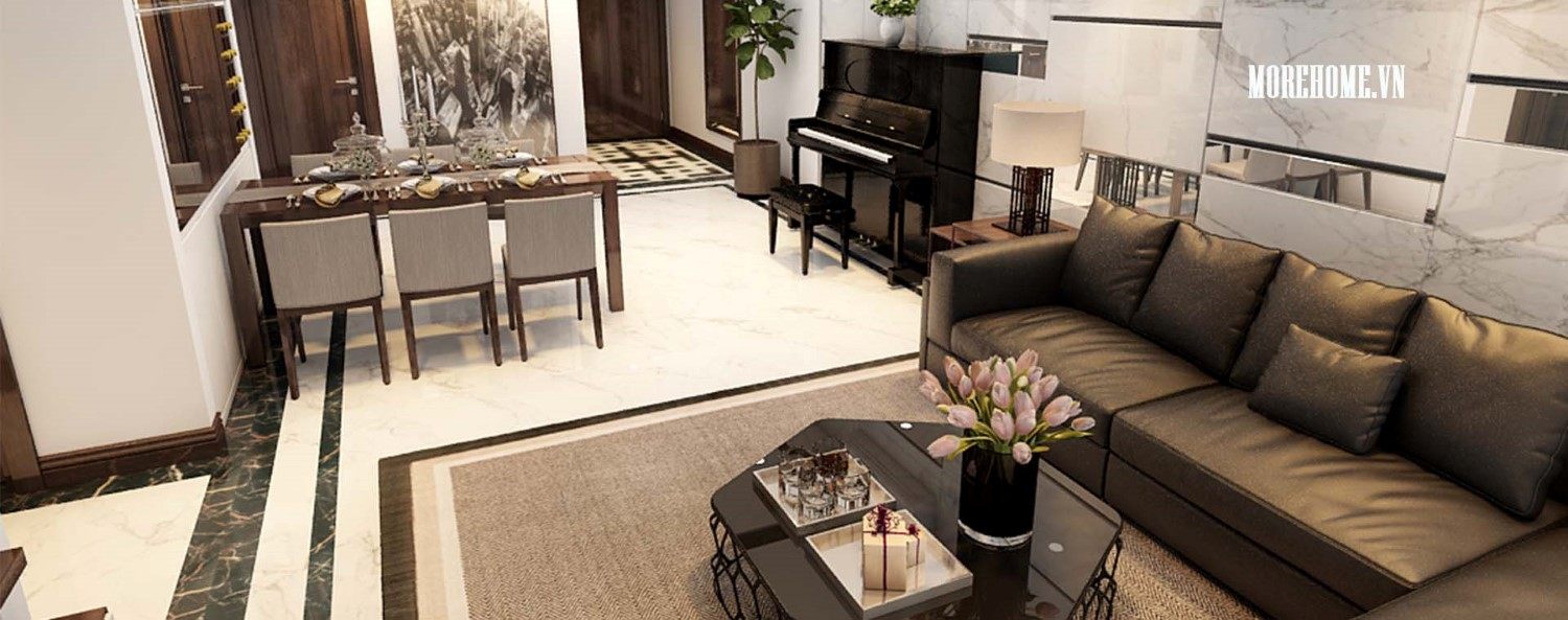 Thiết kế nội thất chung cư gỗ óc chó tại mandarin garden 2 Tân Mai phong cách hiện đại đẹp