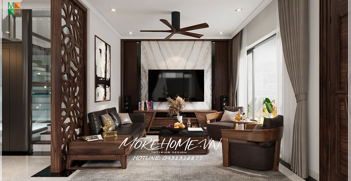 Thiết kế nhà đẹp 3 tầng hiện đại tại Vinh Nghệ An ấn tượng với nội thất gỗ óc chó sang trọng