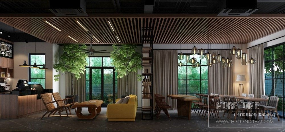 Thiết kế quán cafe với nội thất gỗ hiện đại
