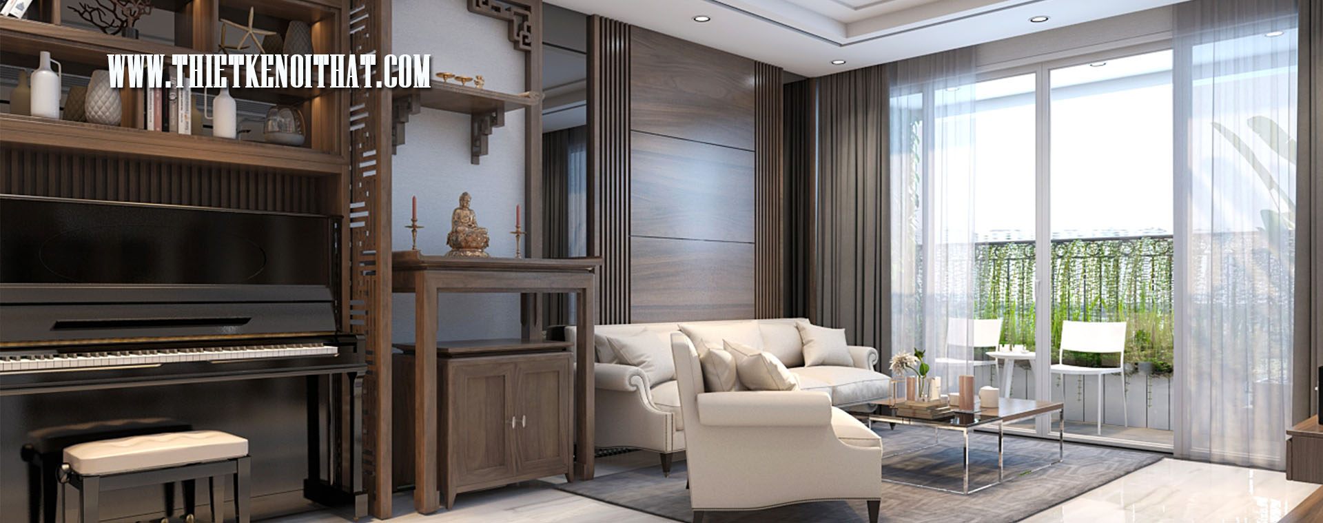 Thiết kế nội thất chung cư bằng gỗ óc chó phong cách hiện đại tại Vinhome Gardenia - Anh Cường