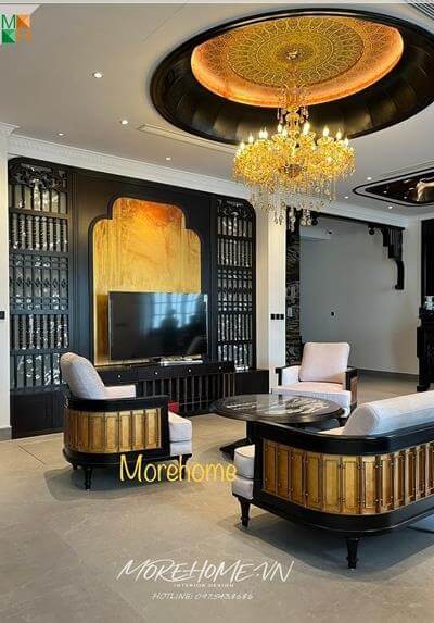  Thi công nội thất biệt thự cao cấp phong cách Indochine cao cấp gỗ sồi mỹ