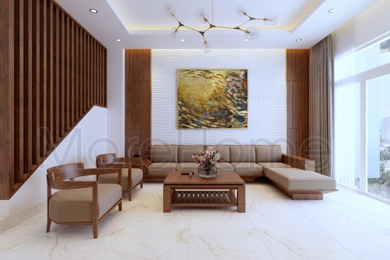 Thiết kế nhà phố với nội thất gỗ tự nhiên cao cấp cho phòng khách trở lên sang trọng và gần gủi với thiên nhiên Thiết kế nội thất phòng khách gỗ nhà phố đẹp, quý phái