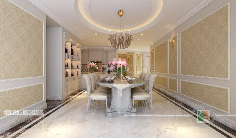 Nội thất phòng ăn chung cư cao cấp ấn tượng và độc đáo với phong cách tân cổ điển Thiết kế nội thất phòng ăn tân cổ điển