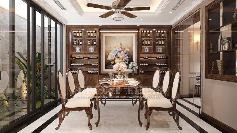 Thiết kế nội thất phòng ăn gỗ tự nhiên cao cấp tại nhà phố An Hưng Hà Đông Thiết kế nội thất phòng ăn tân cổ điển