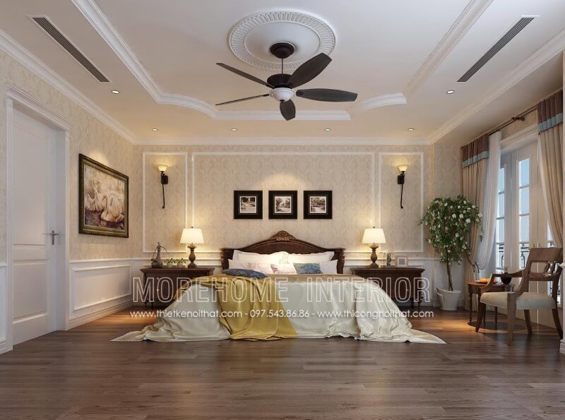Mẫu giường ngủ gỗ óc chó tân cổ điển này được thiết kế tinh tế và sang trọng ở phần đầu giường, phần thân giường được phun sơn Alkana bóng đẹp với 4 chân cao vừa phải.