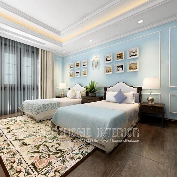 Thiết kế giường ngủ gỗ óc chó bọc da đầu giường đầy ấn tượng