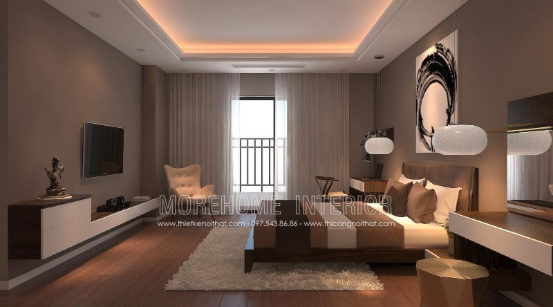 Mẫu giường ngủ gỗ óc chó kiểu dáng hiện đại này phù hợp với nội thất phòng ngủ các căn hộ chung cư Thiết kế phòng ngủ gỗ óc chó