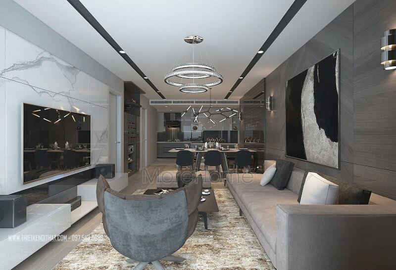 Không gian phòng khách được bố trí khoa học với chiếc sofa da chữ I kết hợp cùng chiếc đôn sofa, ghế sofa bọc da màu nâu Xu hướng thiết kế mẫu sofa phòng khách đẹp nhất