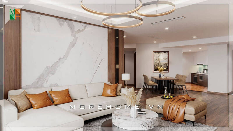 Dần dần từ bỏ những bức tường, những cánh cửa thô cứng để kéo không gian phòng khách, phòng ăn, phòng bếp lại gần nhau đang là xu hướng thiết kế được yêu thích hiện nay của các gia đình trẻ. thiết kế phòng khách hiện đại