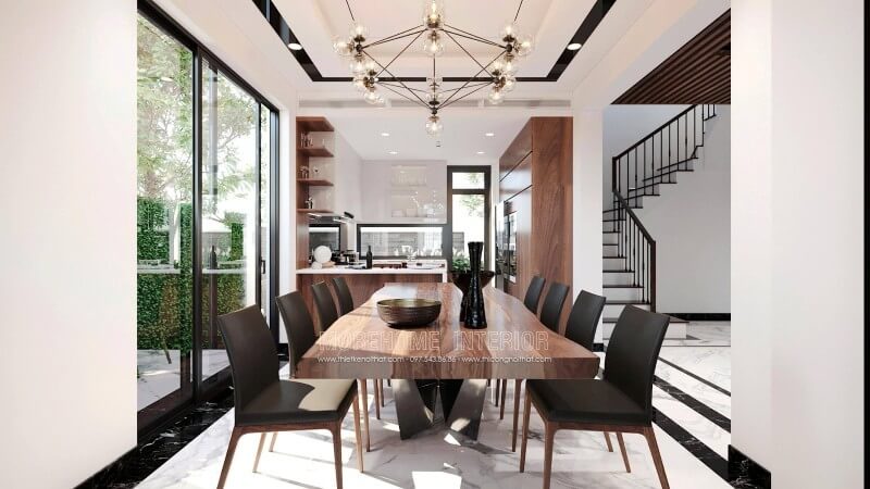 Bộ bàn ăn hiện đại được thiết kế lạ mắt tạo nên một không gian dùng bữa đầy ấn tượng