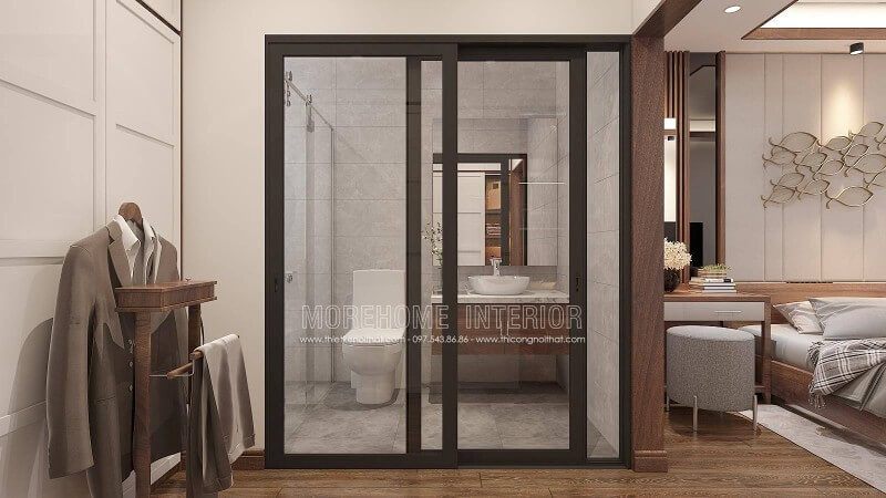 Xu hướng thiết kế nội thất mở đặc biệt trong phòng ngủ nam phong cách hiện đại đang trở thành trào lưu mới mang lại nét phá cách ấn tượng từ lớp cửa kính trượt, tấm gỗ ốp tường ngăn cách 2 không gian thì vì cửa thông phòng.