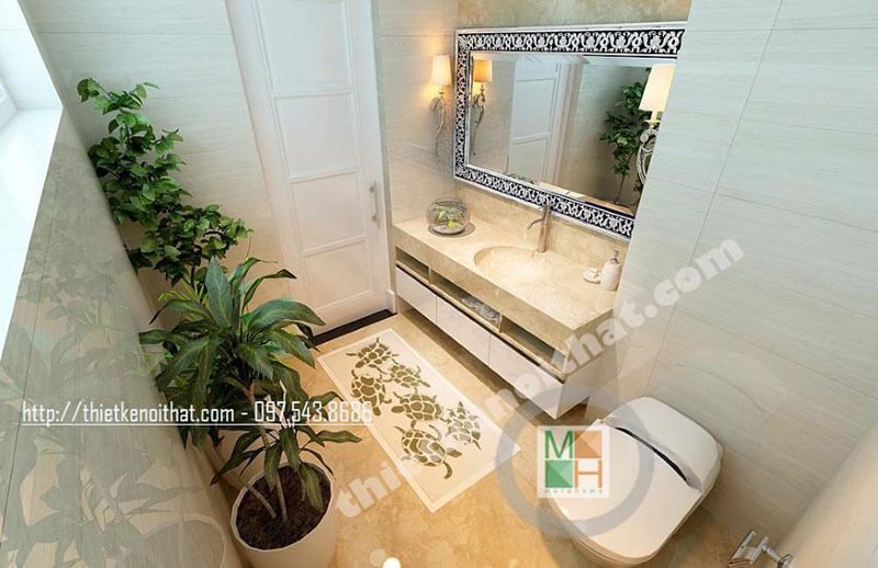 Thiết kế nội thất phòng tắm hiện đại cho nhà phố chung cư để tạo ra một không gian xanh thoáng mát và trải nghiệm tuyệt vời.
