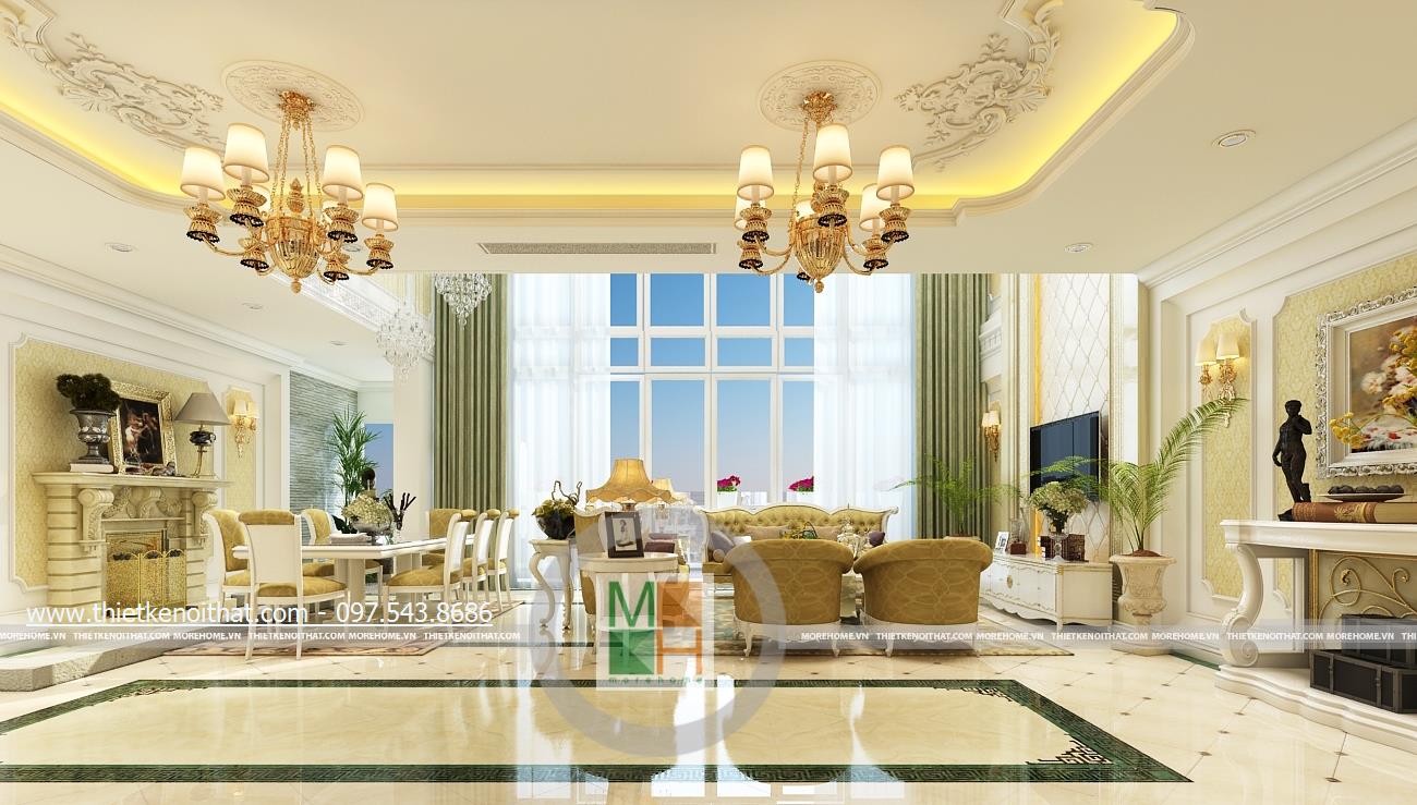 Thiết kế nội thất phòng khách biệt thự đẹp và sang trọng Thiết kế phòng khách biệt thự