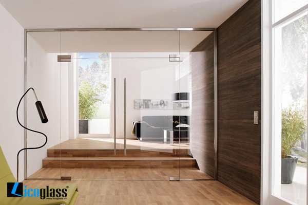 Cửa kính thuỷ lực 2 cánh 2 vách bên Cửa kính thuỷ lực 2 cánh 2 vách bên