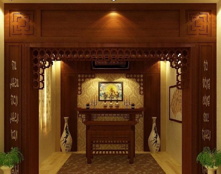 Trang trí nội thất phòng thờ bằng giấy dán tường