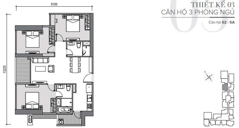 Bản vẽ mặt bằng thiết kế căn hộ Vinhomes Skylake 3 phòng ngủ Bản vẽ mặt bằng thiết kế căn hộ Vinhomes Skylake 3 phòng ngủ