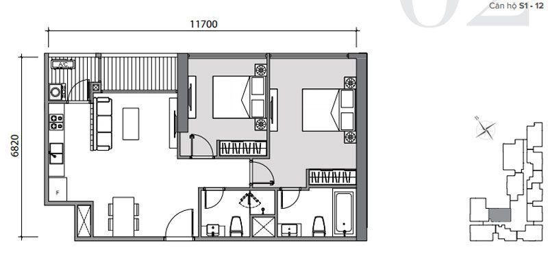 Bản vẽ mặt bằng thiết kế nội thất chung cư Vinhomes Skylake 1 phòng ngủ Bản vẽ mặt bằng thiết kế nội thất chung cư Vinhomes Skylake 1 phòng ngủ