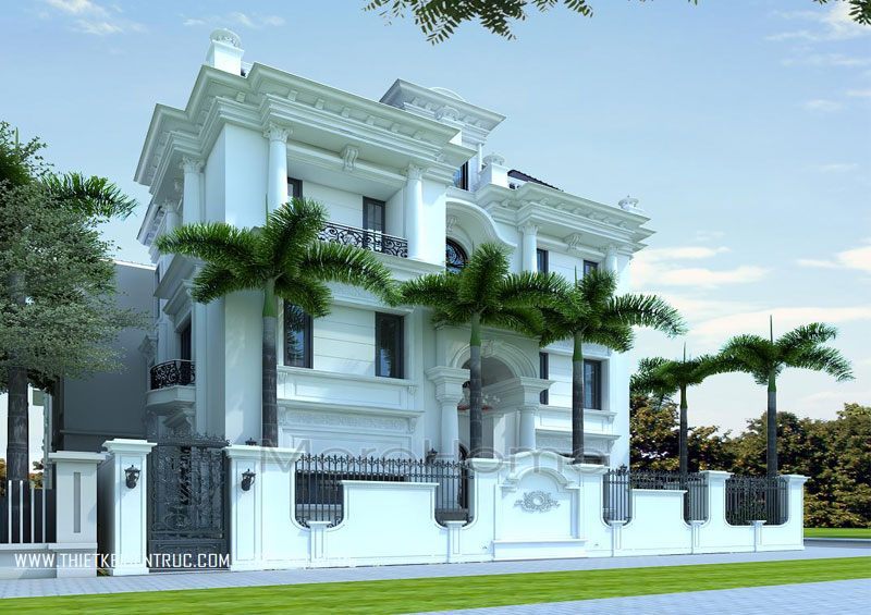 Mẫu thiết kế nhà biệt thự 3 tầng đẹp theo phong cách cổ điển Pháp Thiết kế biệt thự 3 tầng tân cổ điển