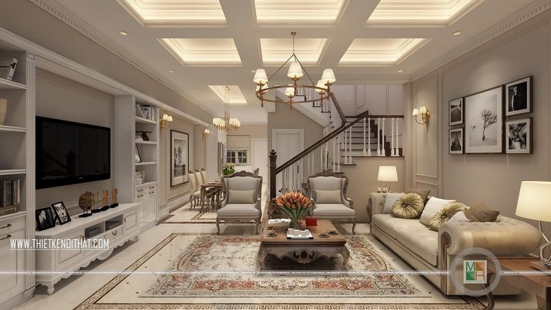 Thiết kế nội thất phòng khách biệt thự đẹp và sang trọng Thiết kế phòng khách biệt thự