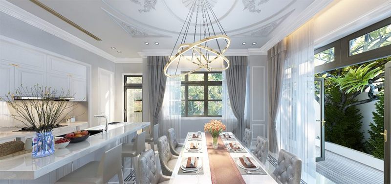 Mẫu thiết kế nội thất biệt thự Vinhomes Riverside The Harmony phong cách Pháp tiểu khu Phong Lan phòng bếp