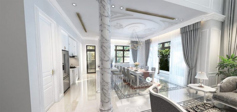 Mẫu thiết kế nội thất biệt thự Vinhomes Riverside The Harmony phong cách Pháp tiểu khu Phong Lan phòng bếp Mẫu thiết kế nội thất biệt thự Vinhomes Riverside The Harmony phong cách Pháp tiểu khu Phong Lan phòng bếp