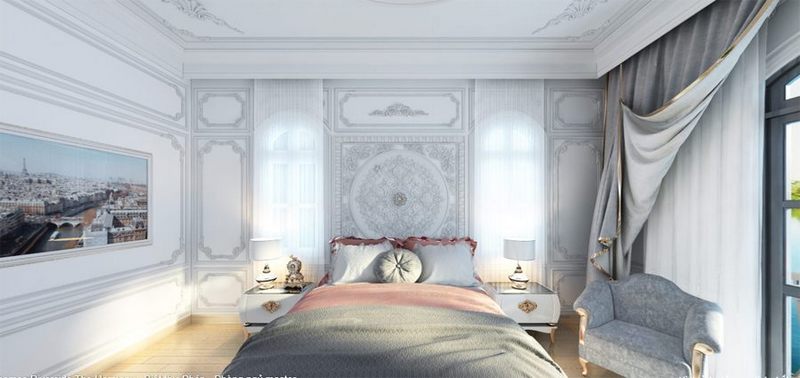 Mẫu thiết kế nội thất biệt thự Vinhomes Riverside The Harmony phong cách Pháp tiểu khu Phong Lan phòng ngủ master Mẫu thiết kế nội thất biệt thự Vinhomes Riverside The Harmony phong cách Pháp tiểu khu Phong Lan phòng ngủ master