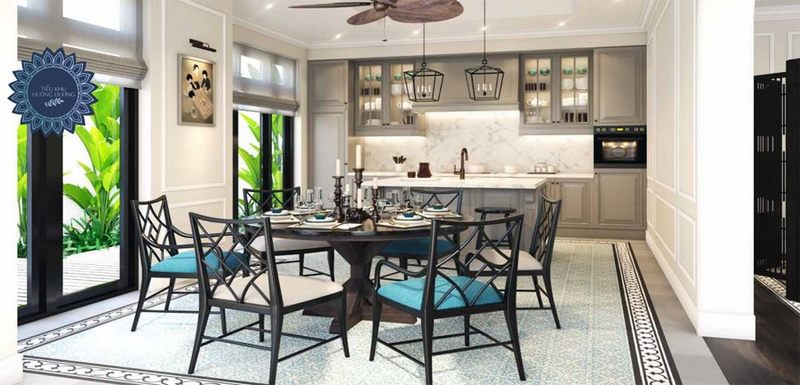 Thiết kế biệt thự Vinhomes The Harmony phong cách Đông Dương - phòng ăn