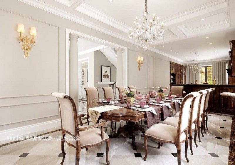 Bàn ăn đẹp cho biệt thự Bàn ăn tân cổ điển đẹp cho biệt thự