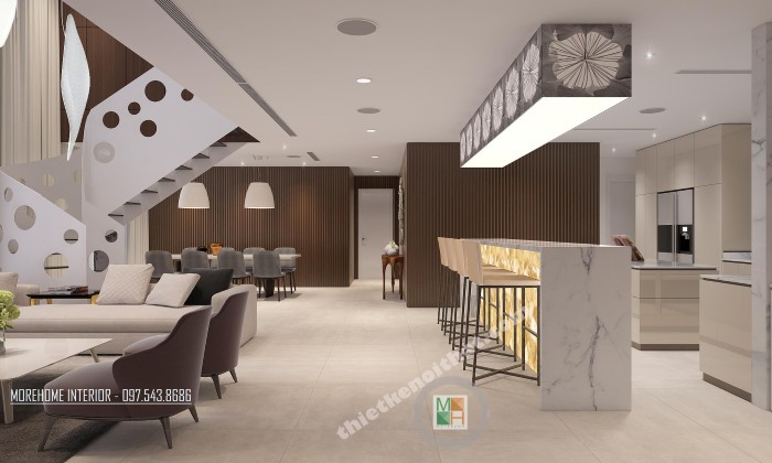thiết kế phòng khách liên thông phòng bếp