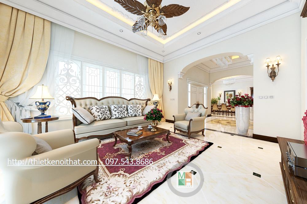 Nội thất phòng khách tân cổ điển – không gian sống kén gia chủ Thiết kế phòng khách biệt thự tân cổ điển