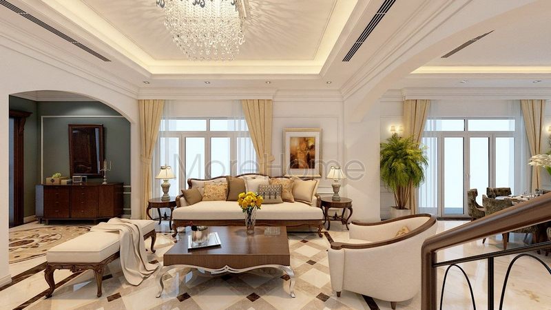 Nội thất phòng khách tân cổ điển – không gian sống kén gia chủ Thiết kế phòng khách biệt thự tân cổ điển
