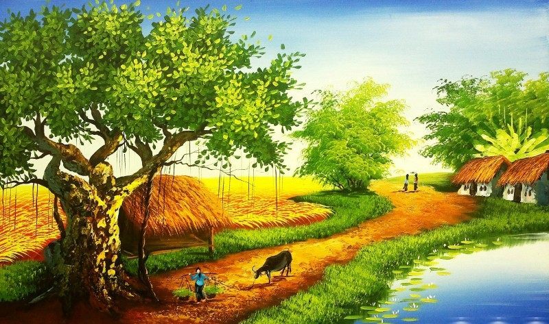 Tranh kính bức họa đồng quê Tranh kính Licoglass