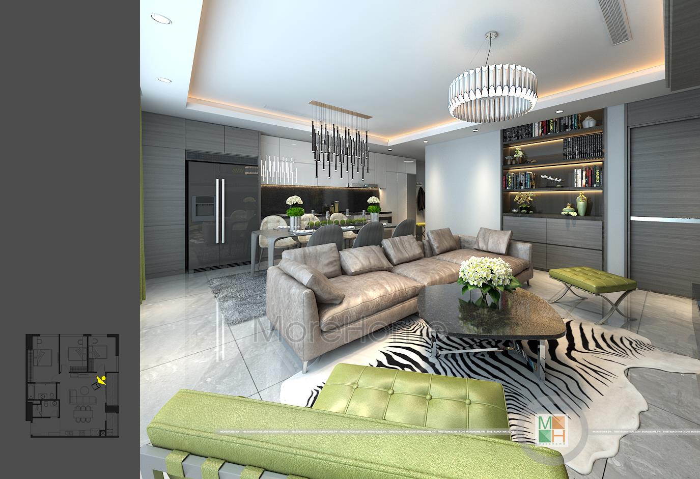  Thiết kế phòng khách chung cư đẹp, hiện đại 