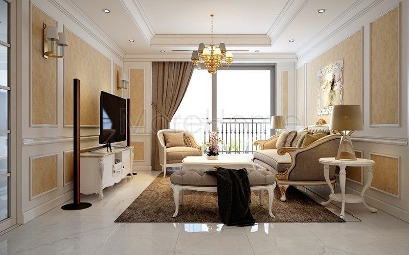 Thiết kế nội thất biệt thự theo phong cách tân cổ điển Thiết kế nội thất phòng khách theo phong cách tân cổ điển mang lại cảm giác ấm áp và sang trọng
