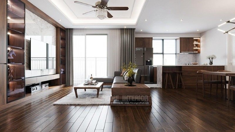 Thiết kế nội thất chung cư gỗ óc chó Thiết kế nội thất chung cư gỗ óc chó