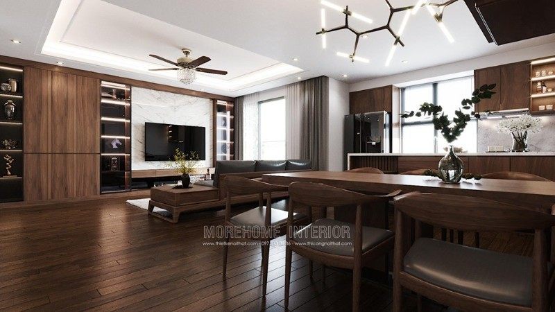 Thiết kế nội thất chung cư gỗ óc chó Thiết kế nội thất chung cư gỗ óc chó
