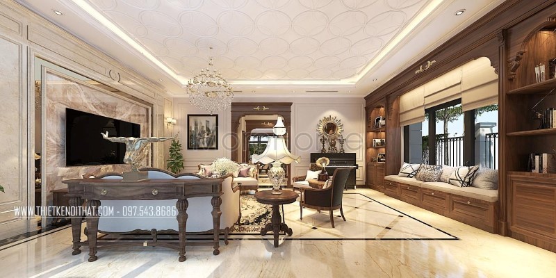 Sofa gỗ óc chó tân cổ điển