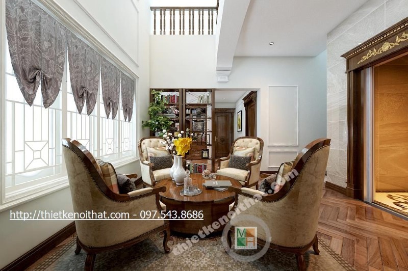 Sofa gỗ óc chó tân cổ điển