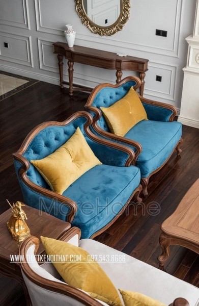 Sofa gỗ óc chó tân cổ điển