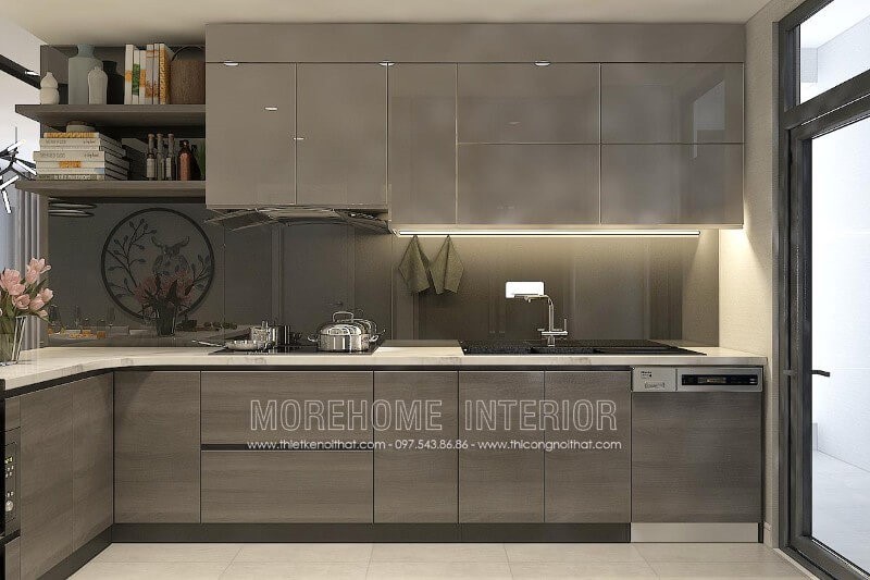 Tủ bếp gỗ công nghiệp chữ L